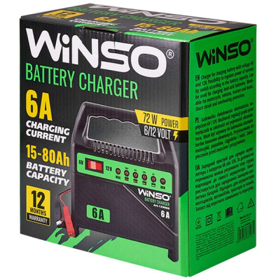 Зарядний пристрій для автомобільного акумулятора WINSO 6В-12В.Макс.струм підзарядки 6А.Макс.Ем 80Ah (139060) Вінниця - фото 2
