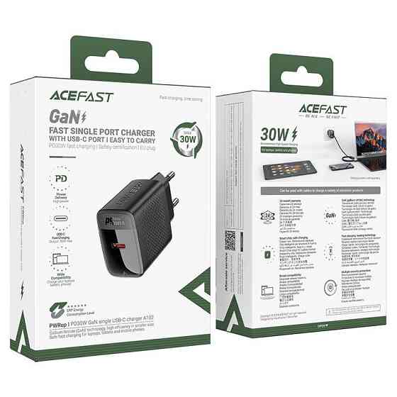 Мережевий зарядний пристрій ACEFAST A102 PD30W GaN single USB-C charger (EU) Black Одеса