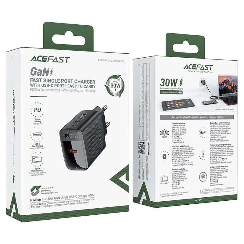 Мережевий зарядний пристрій ACEFAST A102 PD30W GaN single USB-C charger (EU) Black Одеса - фото 2