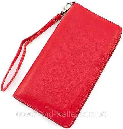 Бордовый кожаный женский кошелек клатч на молнии и магнитах MC Черный Киев