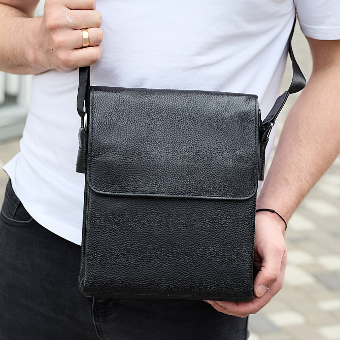 Сумка месенджер 21.5x25x7 шкіряна барсетка для чоловіків Tiding Bag 35775 чорна Кам'янське - фото 19
