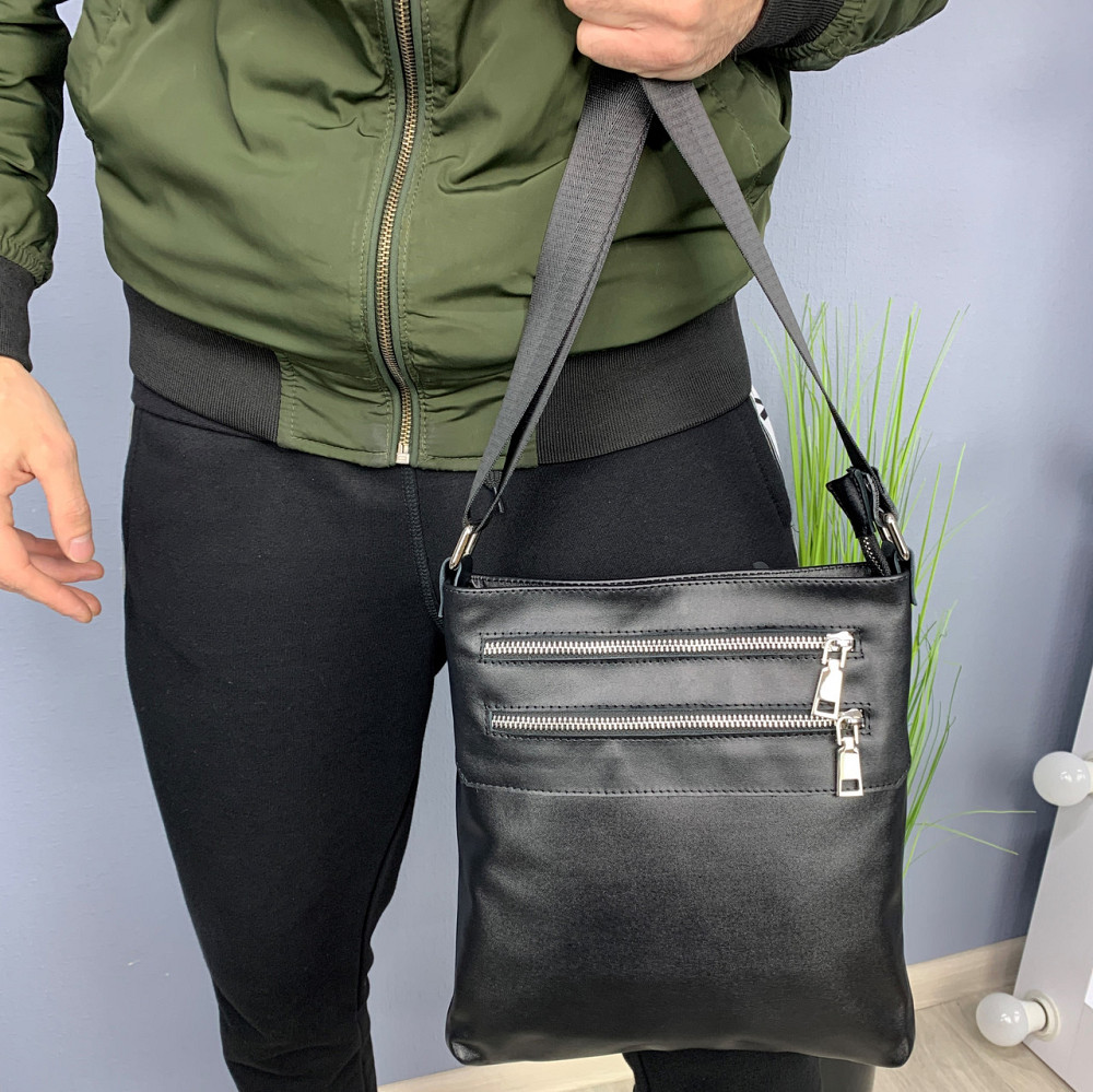 Сумка чоловіча через плече якісна з натуральної шкіри містка, чорнаMasterSem Київ - фото 3