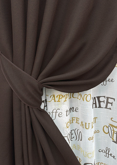 Комплект штор VR-Textil Лен Мешковина 200х270 2шт и Тюль 500х270 291ш-1791т Венге с белым 71-065/6 Киев - изображение 4