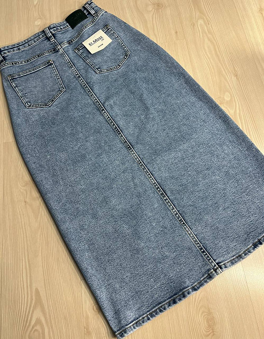 Юбка женская джинсовая Moss 505 длинная большие размеры с разрезом стрейч голубая, голубой, З2, 32,  Одесса - изображение 8