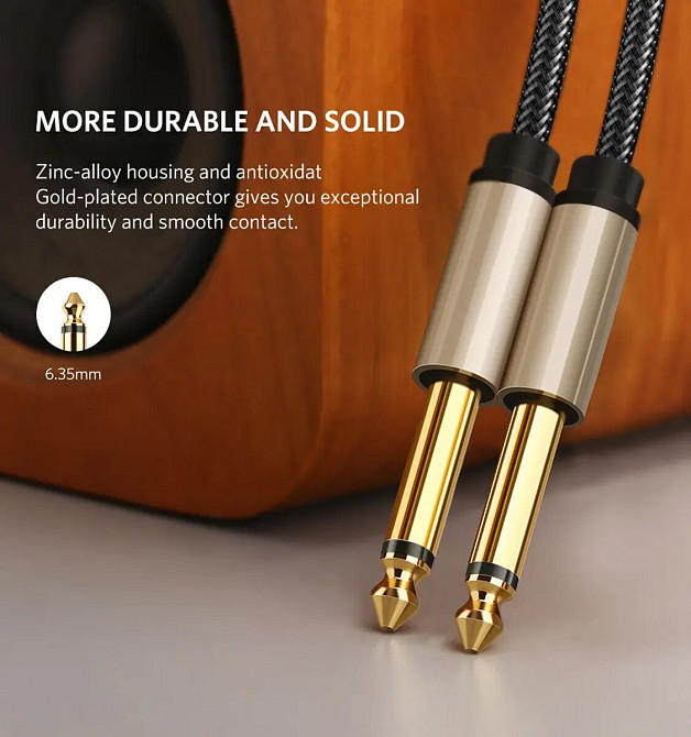 Аудіо кабель UGREEN AV128 6.5mm  Male to Male Audio Cable Gray 2m(UGR-10638) (UGR-10638) Київ - фото 2