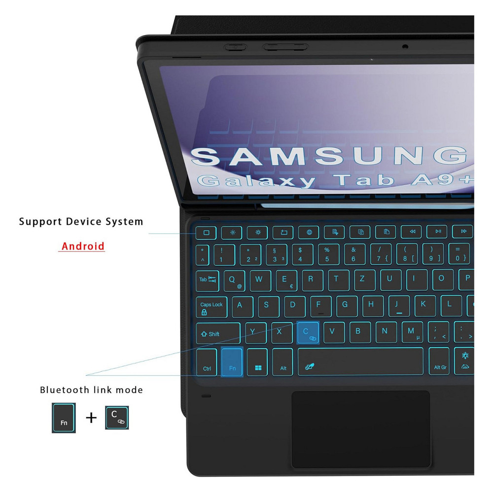 Клавіатурний чохол для Samsung Galaxy Tab A9+ Чорний QWERTZ підсвічування тримач для пера Київ - фото 9