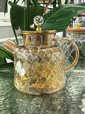 Чайник заварювальний Olens "Ромбус" 1500 мл скляний із бамбуковою кришкою для дому та ресторану Київ