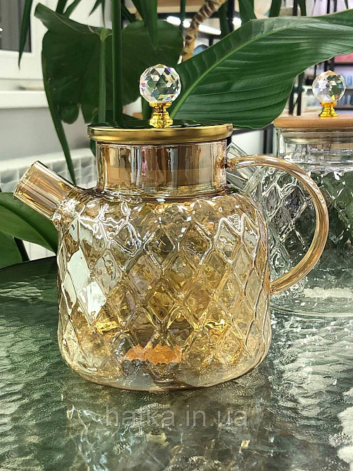 Чайник заварювальний Olens "Ромбус" 1500 мл скляний із бамбуковою кришкою для дому та ресторану Київ - фото 1