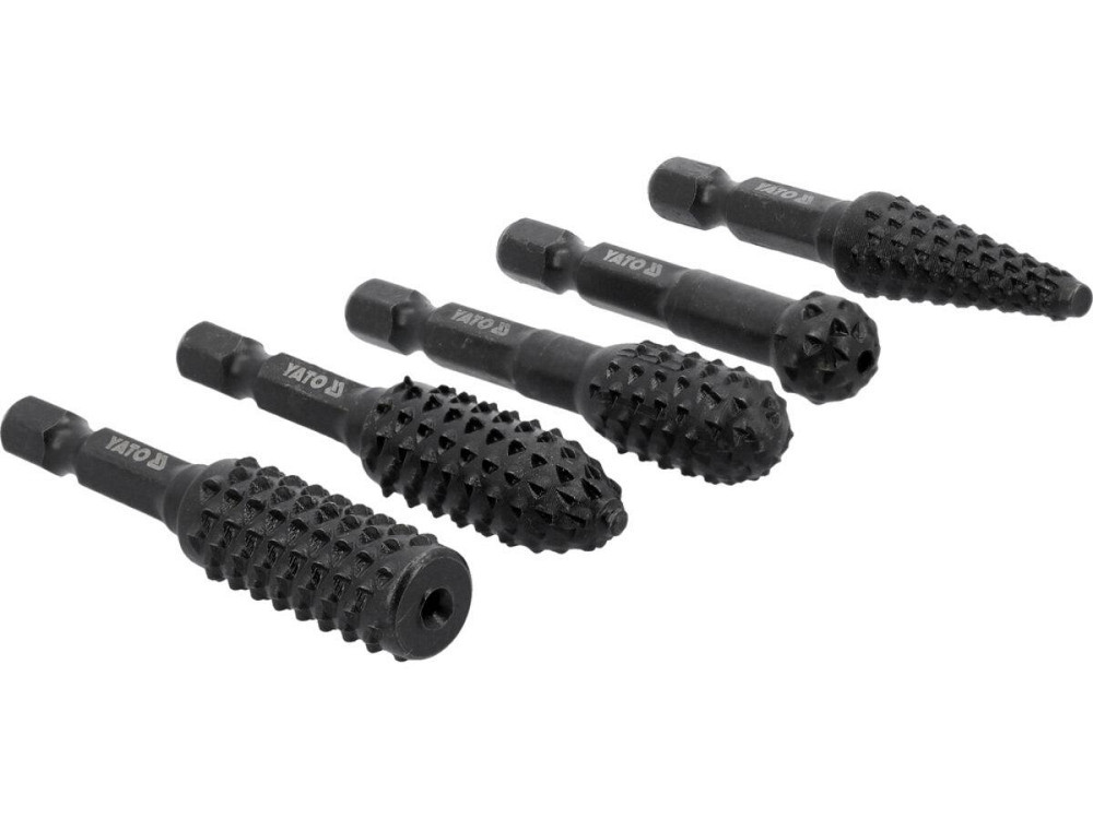Набір фрез рашпільних різної форми по дереву YATO з 6-гран. шпінделем 1/4