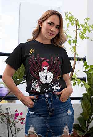 Футболка з аніме принтом Людина-бензопила оверсайз (S/M/L) Чорний AnimeJ0527 Дніпро