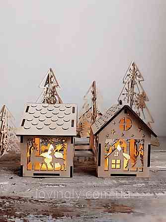 Набір підвісок будиночків з LED свічками 13 см. Ірпінь