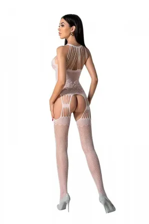 Бодістокінг з безліччю бретелей Passion BS095 One Size, white, імітація пояса та панчіх, з доступом Львів