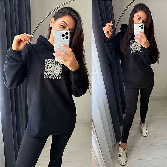 Жіночий теплий костюм-двійка: кофта та лосини двосторонній Polar Фліс + дайвінг на флісі Чорний, 42/44 Одеса