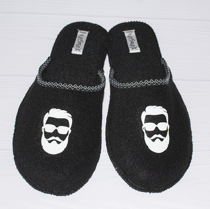 Хатні капці чоловічі чорні із закритим носком бородач для паркету ламінату повстяні тихий хід 42 Одеса - фото 1