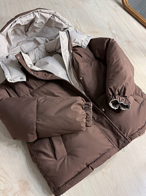 Куртка женская Fashions 87257 двухсторонняя пуффер с капюшоном коричневая с бежевым, коричневый с бежевым, L Киев - изображение 14