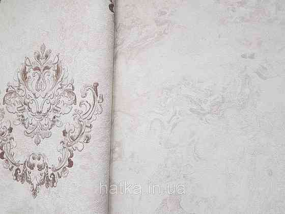 Шпалери вінілові на флізеліні гарячого тиснення DU&KA 1.06х10 вензель основа під штукатурку сірі коричневі Київ