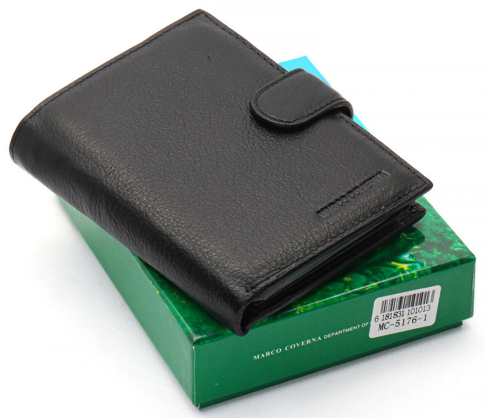 Чорний чоловічий гаманець з натуральної шкіри Marco Coverna Київ - фото 1