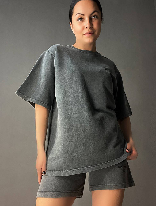 Костюм женский Pepper mint 25-01 вареный тай-дай футболка и шорты оверсайз графит, графит, L Киев - изображение 19