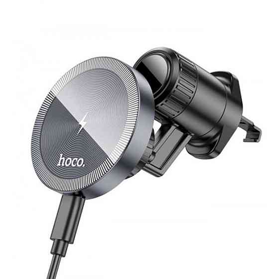 Тримач для мобільного з БЗП HOCO HW6 Vision metal magnetic wireless fast charging car holder(air outlet) Black (6942007606622) Київ