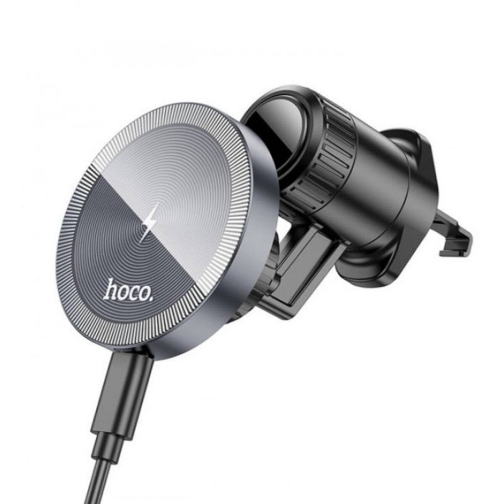 Тримач для мобільного з БЗП HOCO HW6 Vision metal magnetic wireless fast charging car holder(air outlet) Black (6942007606622) Київ - фото 2