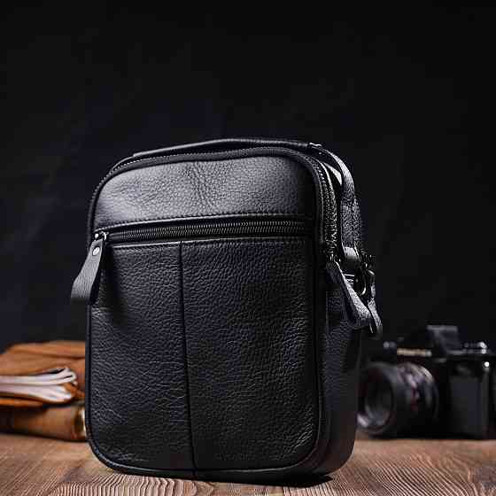 Практичная мужская сумка на плечо из натуральной кожи Vintage 22247 Черная Киев