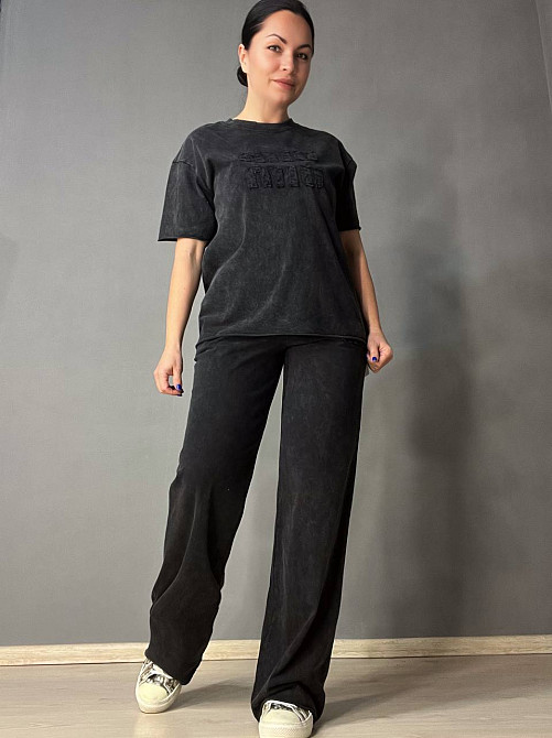 Костюм жіночий YUJIE YISHANG 7401 футболка з брюками тай-дай вишивка чорний, чорний, L Київ - фото 11