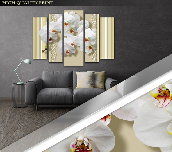 Модульна картина у вітальню / спальню Абстракція Квіти Орхідеї Art-405_5 ( 80х118см ) Київ