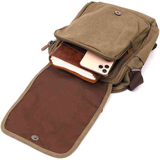 Сумка почтальонка на плечо из плотного текстиля Vintage 22228 Оливковый Киев