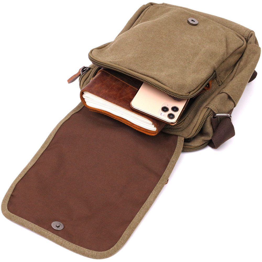 Сумка листоноша на плече із щільного текстилю Vintage 22228 Оливковий Київ - фото 4