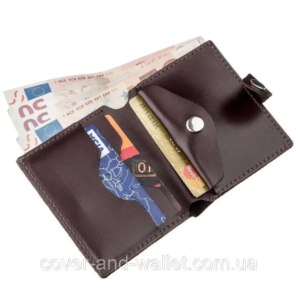 Черный тонкий кожаный мини кошелек ST Leather Коричневый Киев - изображение 3
