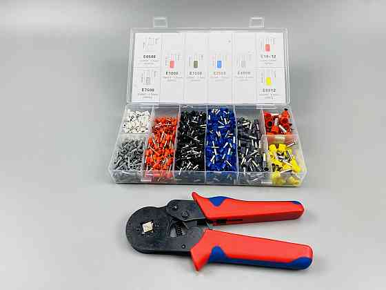 Набір наконечників для автопроводу 1200шт (8 видів)+ обтискні щипці 6 граней, набір обтискних інструментів Мукачево