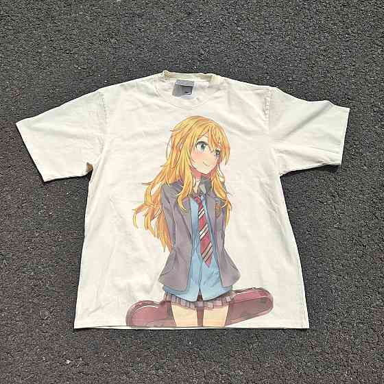 Футболка чоловіча з принтом аніме Аніме Йоур Ліе Ін оверсайз (S/M/L) Черний Дніпро