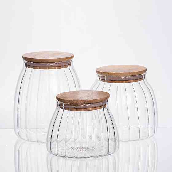 Набір банок для сипучих продуктів скляні з бамбуковими кришками 3 штуки 0.5/0.8/1 л 64486-56 Коломия