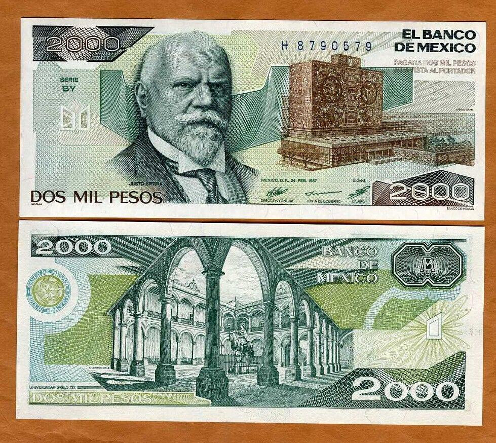 Мексика / Mexico 2000 Pesos 1989 Pick 86 UNC Полтава - изображение 1
