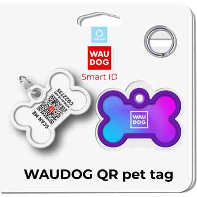 Адресник для тварин WAUDOG Smart ID з QR паспортом "Градієнт фіолетовий", кістка 40х28 мм (231-4034) Вінниця