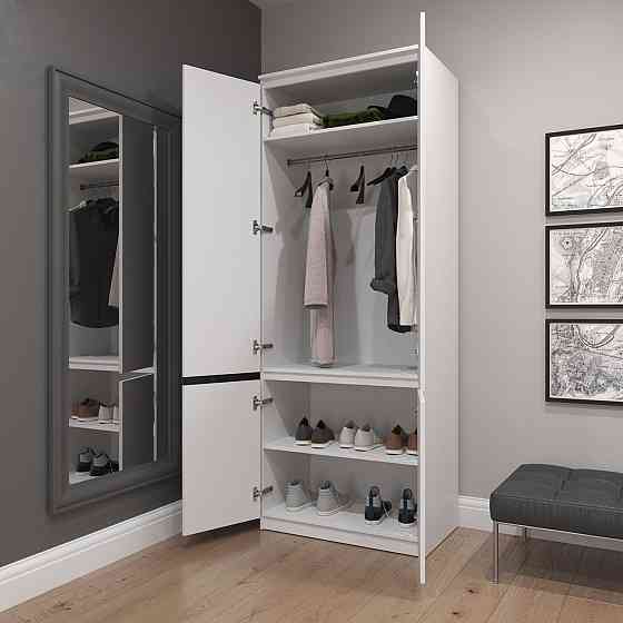 Шафа для одягу VAYS R-10 Дуб Сонома-Білий фасад, з полицями та штангою, без ручок, ЛДСП, 80×50×211 см - для спальні, вітальні, передпокою Львів