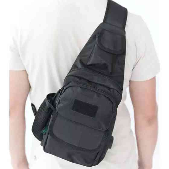 Сумка чоловіча чорна через плече, Чоловіча сумка через плече нагрудна крос-боді гладка LF-70 Івано-Франківськ
