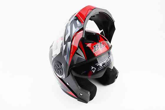 Шолом модуляр, закритий з відкидним підборіддям+відкидні окуляри BLD-159 S (55-56см), ЧОРНО-ЧЕРВОНИЙ Киев