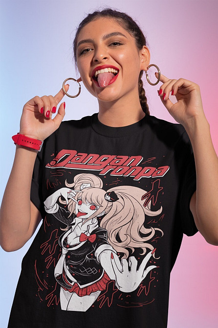 Футболка з аніме принтом Аніме Джунко Еносхіма Данганронпа оверсайз (S/M/L) Чорний AnimeJ0102 Дніпро - фото 1