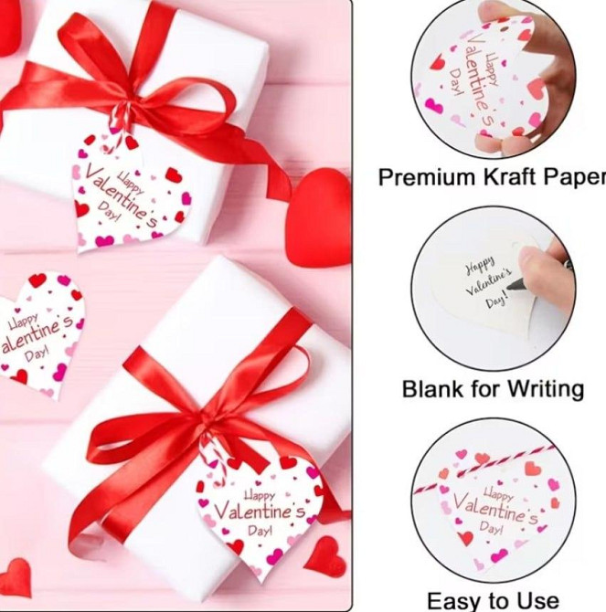 Набор бирок сердце ко Дню Валентина 25 шт со шнурками, подарочные теги для упаковки подарков Киев - изображение 2