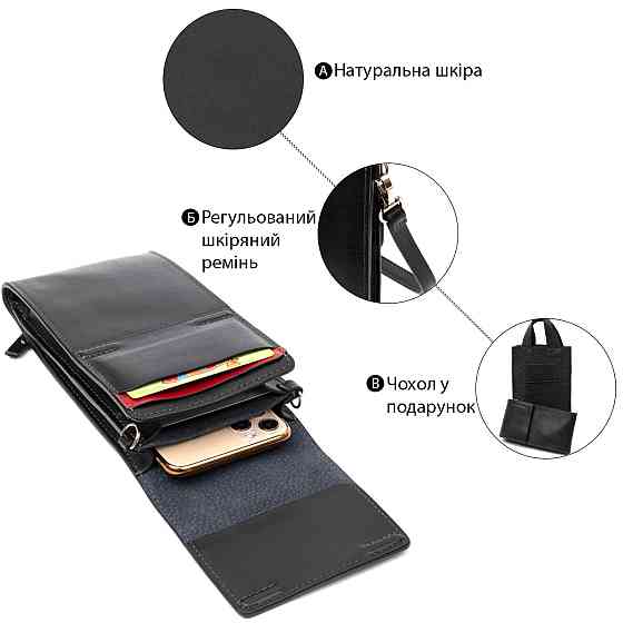 Мужская кожаная сумка-кошелек GRANDE PELLE 11440 Черный Киев