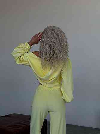 Жіночий велюровий костюм-трійка: кофта корсет і штани Лимонний, 48/52 Одеса