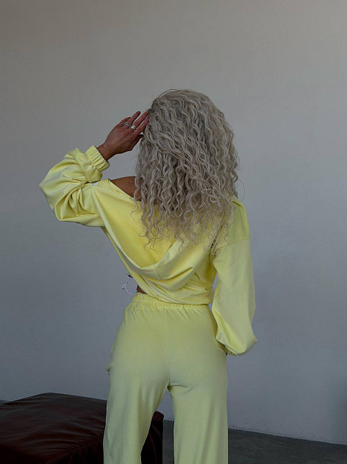 Жіночий велюровий костюм-трійка: кофта корсет і штани Лимонний, 48/52 Одеса - фото 6