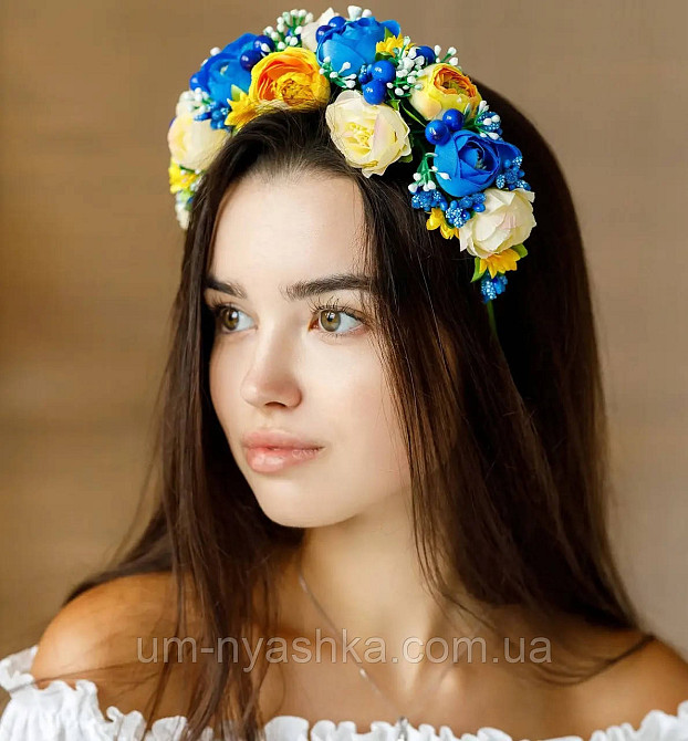 Ободок обруч з квітами "Піони середній синьо-жовтий" Кривий Ріг - фото 4