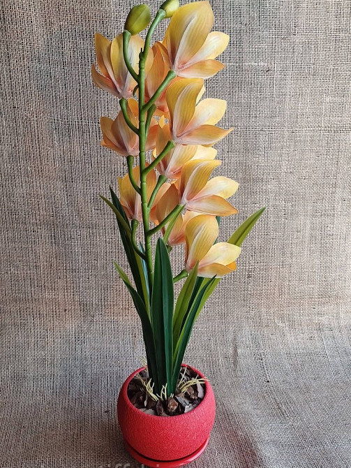 Штучна латексна орхідея цимбідіум у керамічному кашпо жовта Дніпро - фото 3