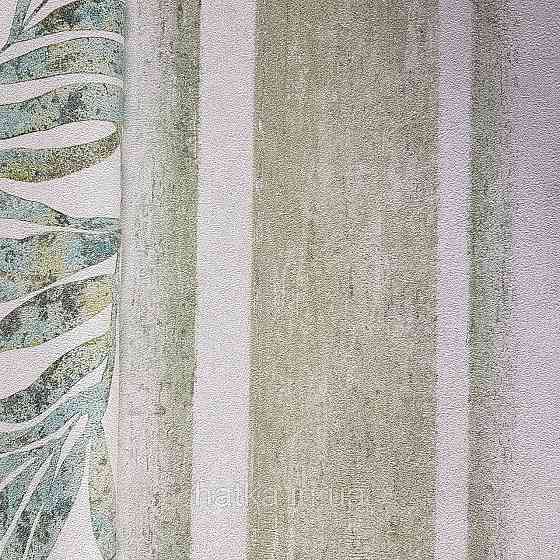 Шпалери вінілові на флізелін Rasch Linares 0.53х10 смуги широкі ефект потертості зелені білі 617771 Київ