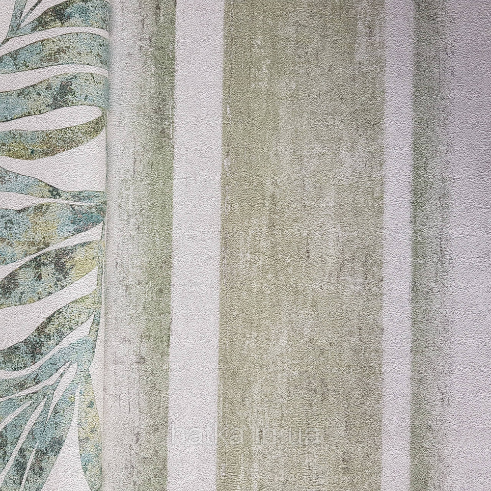 Шпалери вінілові на флізелін Rasch Linares 0.53х10 смуги широкі ефект потертості зелені білі 617771 Київ - фото 2