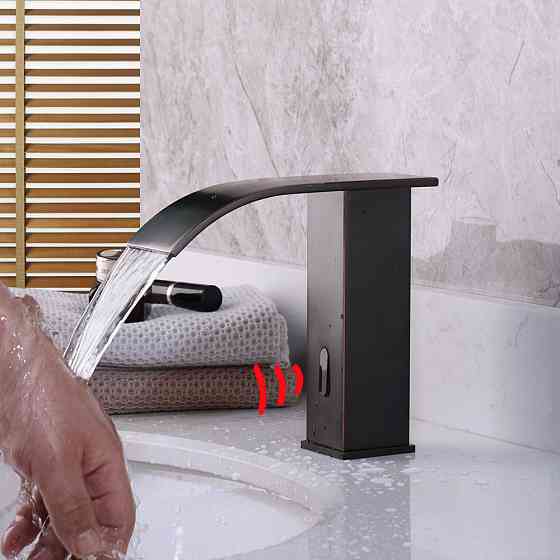 Дизайнерский сенсорный смеситель для умывальника горизонтальный монтаж WanFan Черный Каменец-Подольский