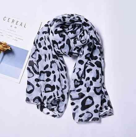 Шарф с леопардовым принтом черно-белый - размер шарфа 160*50см, шифон Киев