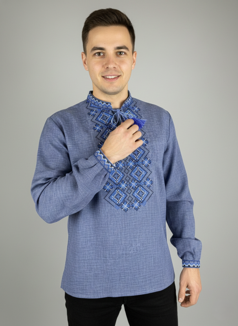 Чоловіча вишиванка з комірцем стійкою Київ - фото 2